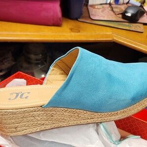 Turquoise Lolita Espadrille Wedge Mule